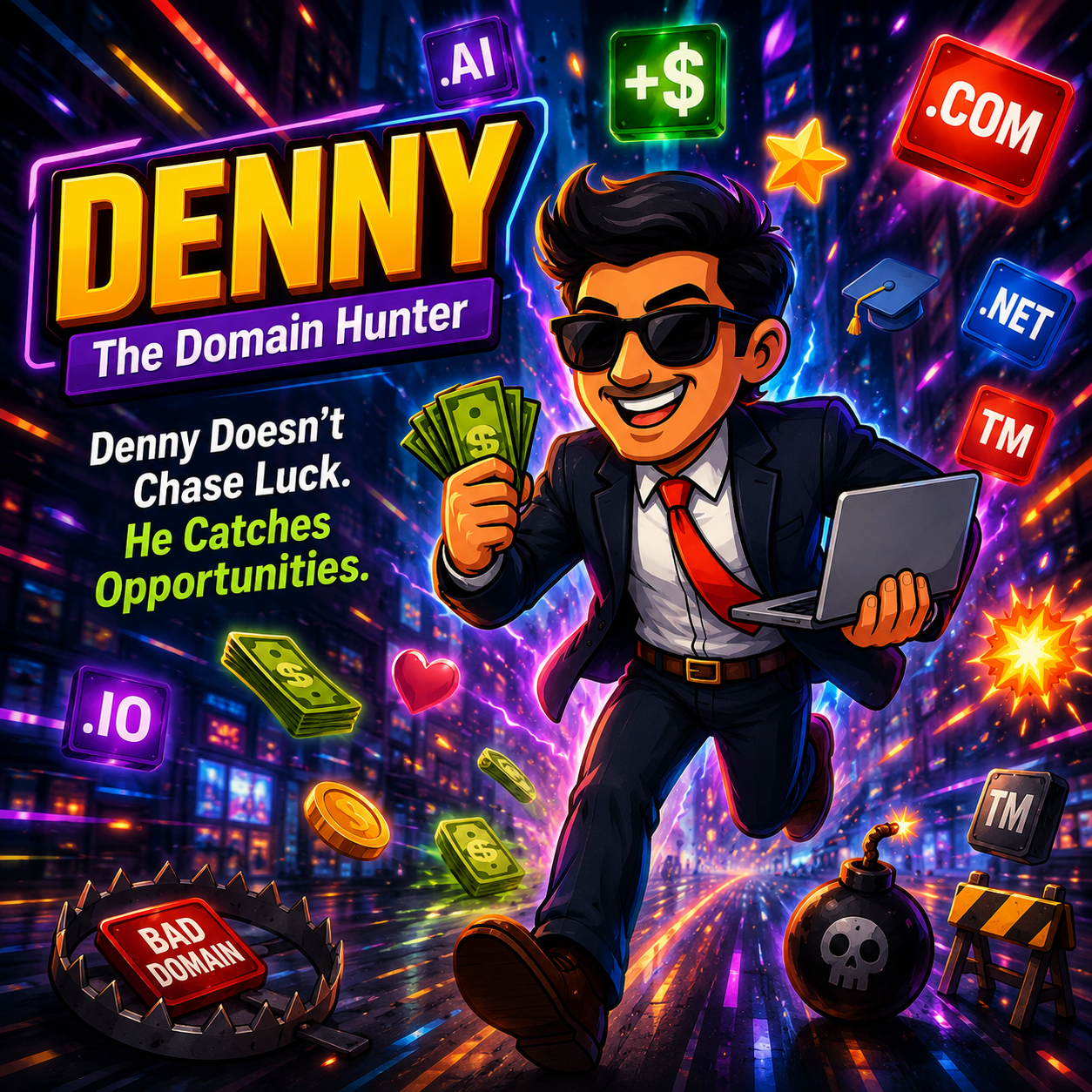 Denny, the runner of Domainer Den's browser game